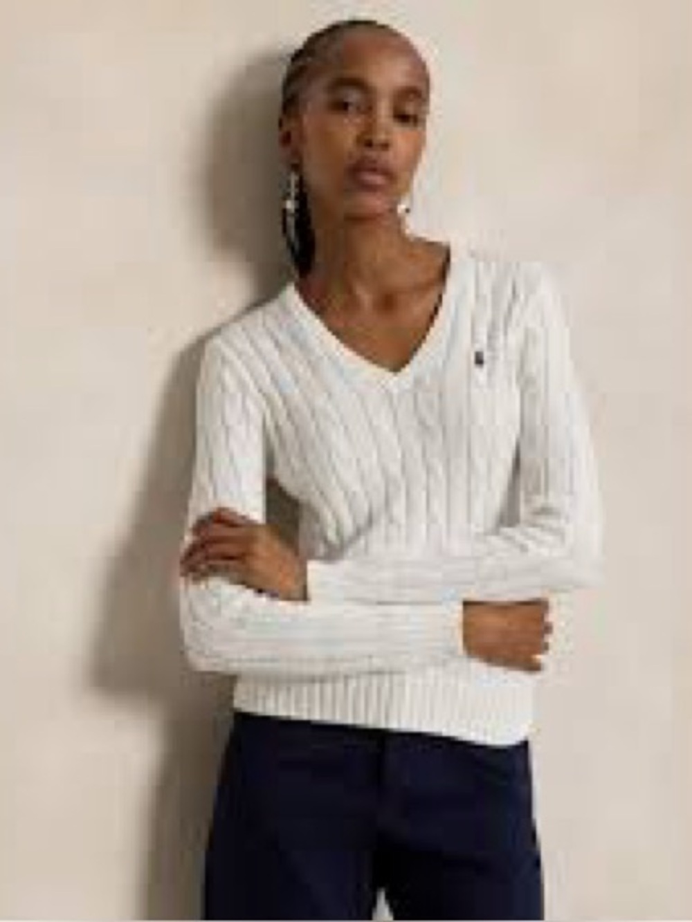 100% Cotton Ralph Lauren Sport Cable Knit V-Neck Jumper